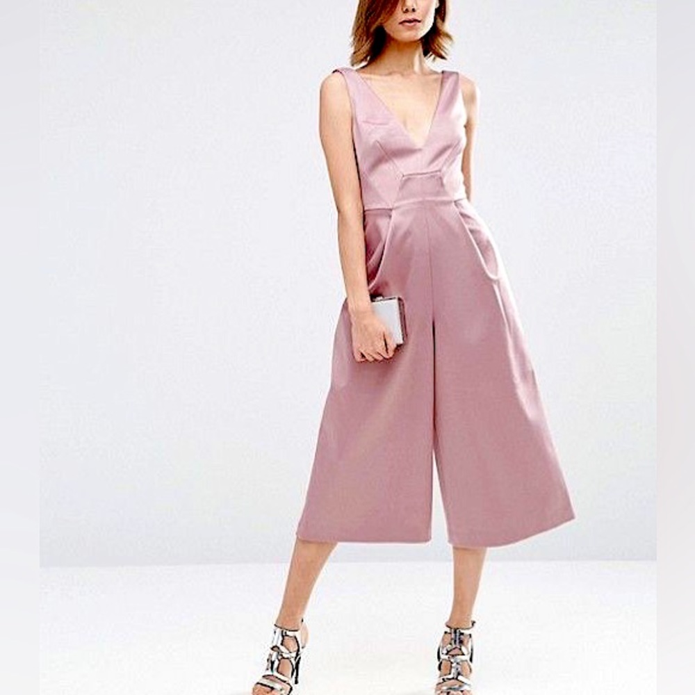 ASOS ASOS PREMIUM SATIN PLUNGE JUMPSUIT ROMPER
